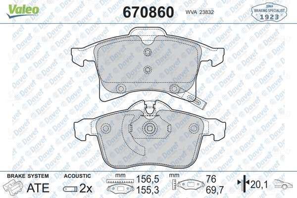 VALEO 670860 On Fren Balatasi  Opel Astra H 04>/Meriva 03>/Zafira 05>/Corsa C/Corsa D/Combo 04>/Adam 14>